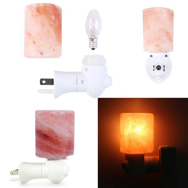 Hot selling Exquisite Cylinder Natural Rock Salt Himalaya Salt Lamp Air Purifier with Wood Base Amber Dimmable Night Lights