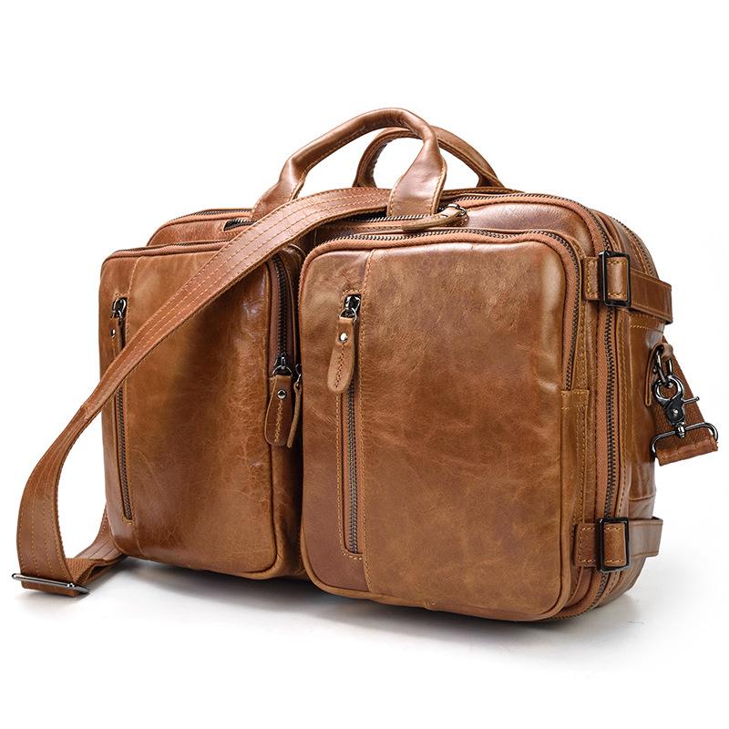 Briefcases Multi-function Genuine Leather Laptop Briefcase Men Shoulder Bag Top Quality Real Cow Crossbody Bags Male Messenger