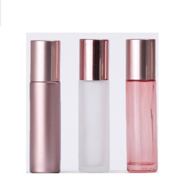 2021 10ML Mini Roll On Roller Bottle Fragrance Glass Bottles Rose Gold Essential Oil Bottle Steel Metal Roller Ball Perfume Container