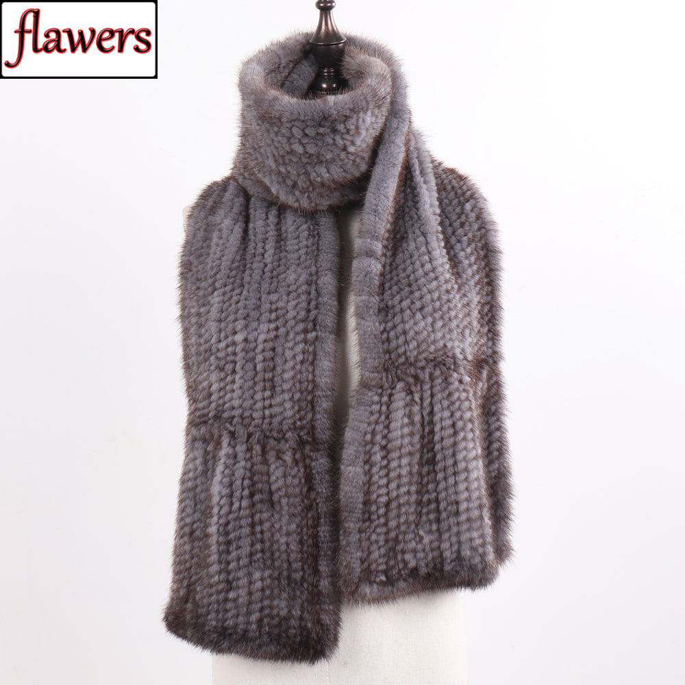 New Winter Women Hand Knitted 100% Genuine Mink Fur Scarf Shawl Natural Warm Mink Fur Muffler Lady Quality Real Mink Fur Scarves 201216