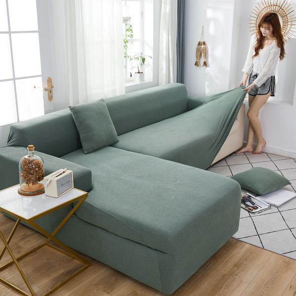 Velvet Elastic Corner Sectional Sofa Cover For Living Room Couch Covers Armchair Cover Modern L Shape Slipcovers 1-2-3-4 Seater 201119