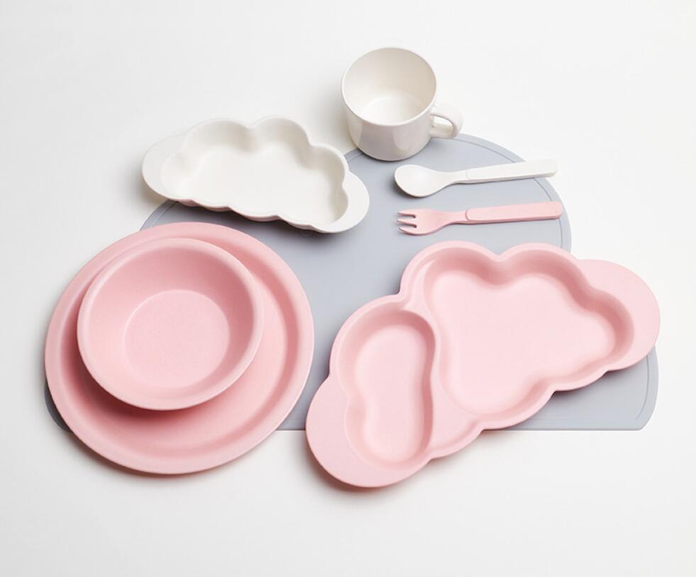 Bamboo fiber Dinnerware Sets cloud plate baby&#039;s eating bowl kindergarten sub grid complementary food bowls dessert salad plates
