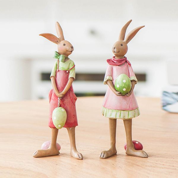 Cartoon Resin Rabbit Ornaments Rabbit Figurines Miniature Desk Crafts Home Decoration Accessory Wedding Gifts Living Room Decor T200710