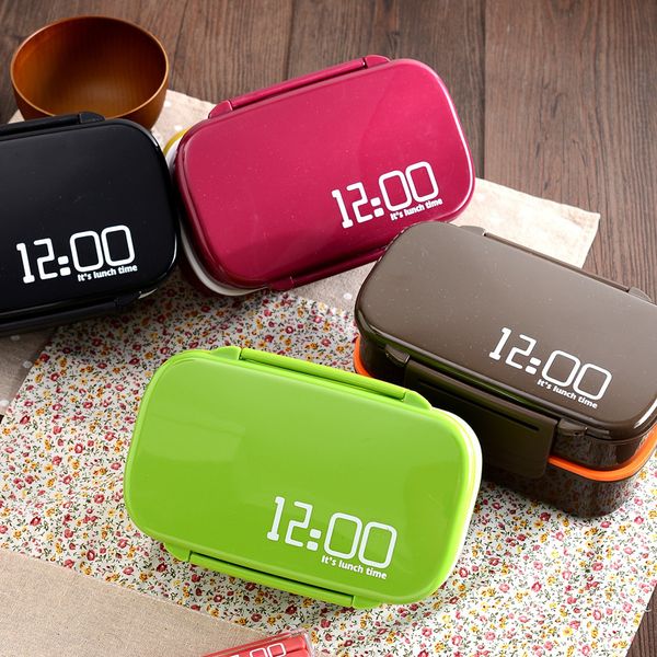 Creative It&#039;s lunch time 1410ml Double Layer Plastic Lunch Box Microwave oven Large Capacity Lunch Bento Box Lunchbox Y200429