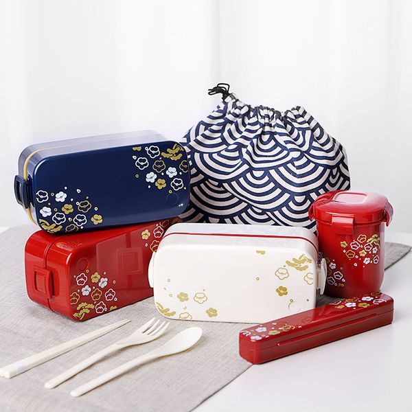 Lunch Box with Bag Spoon Chopstakes 2 Layer Microwave Lunch Box Japanese Wood Bento Box for Kids Food Container Storage Portable Y200429