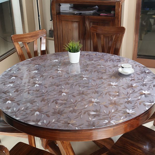 PVC Tablecloth Table Cover Round Desk Soft Glass Waterproof Oilproof Kitchen Dining Room Home Round Table cloth 60-90cm 1.5mm Y200421