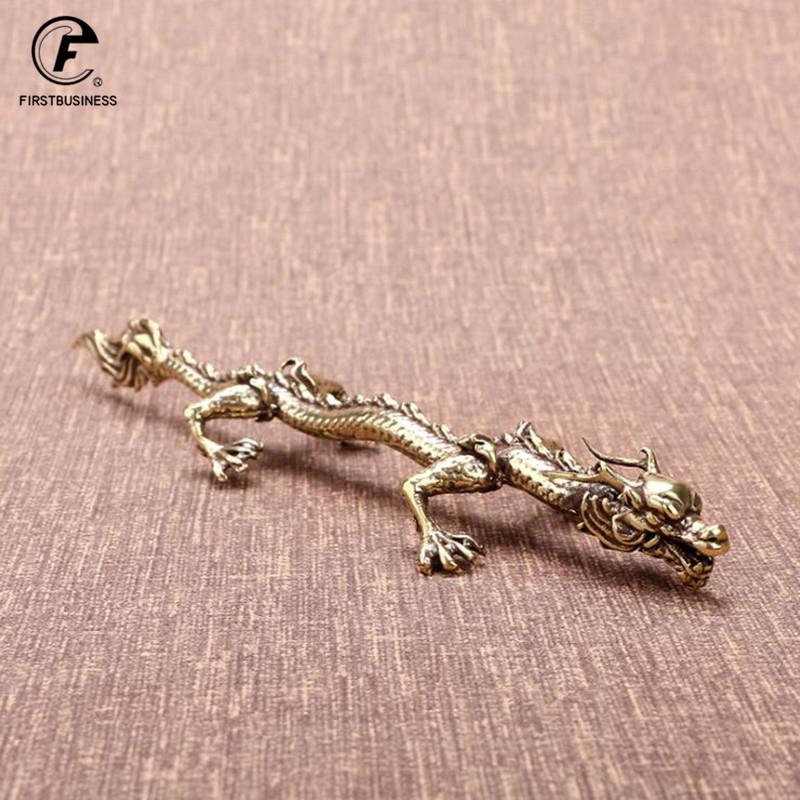 Pure Copper Zodiac Dragon Ornament Antique Bronze Beard Dragon Statue Vintage Brass Animal Miniature Figurines Desk Decor