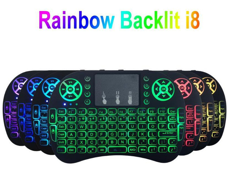 Gaming Keyboard i8 mini Wireless Mouse 2.4g Handheld Touchpad Rechargeable Battery Fly Air Mouse Remote Control with 7 Colors Backlight DHL