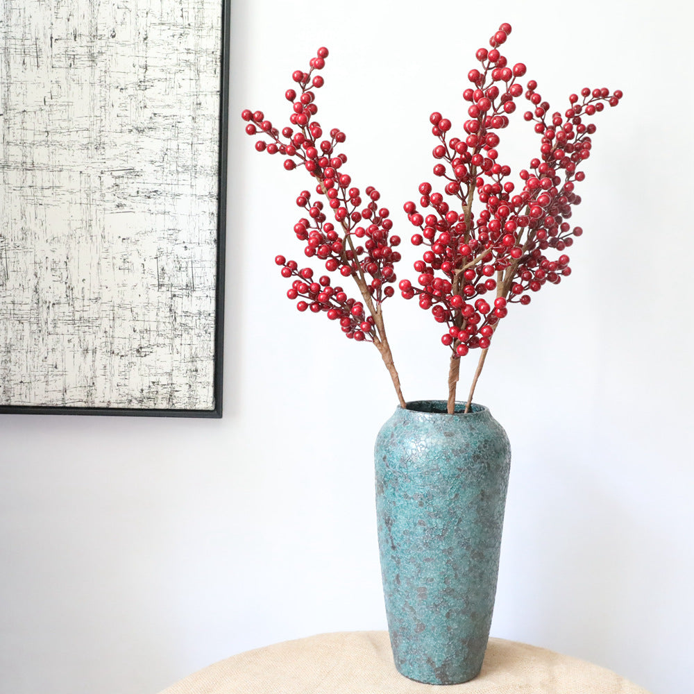 Artificial Plants Christmas Holly Red Berry Fruit Simulation Flower Decoration Home Accessories Garden Fence Fake Foam Plant