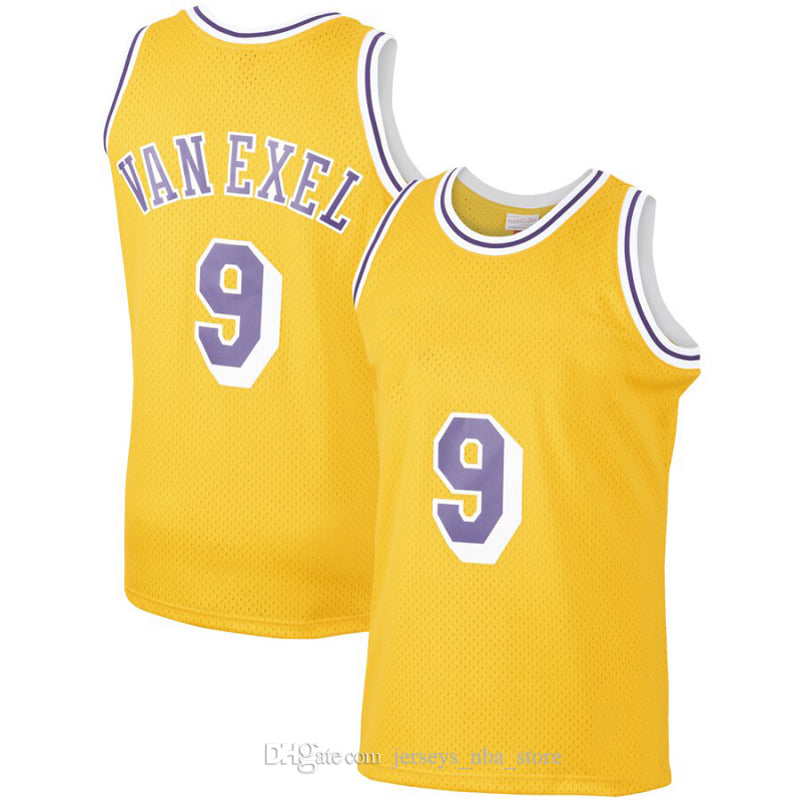 Men Los Angeles 9 Nick Van Exel Mitchell & Ness Gold 1996-97 Hardwoods Classics Swingman Player Jersey 04