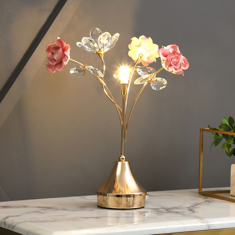 Bedroom Table Lamps Postmodern Wedding Decoration Crystal Lighting Net Red Flower LED Lamp Living Room Hotel Room Bedside Desk Light