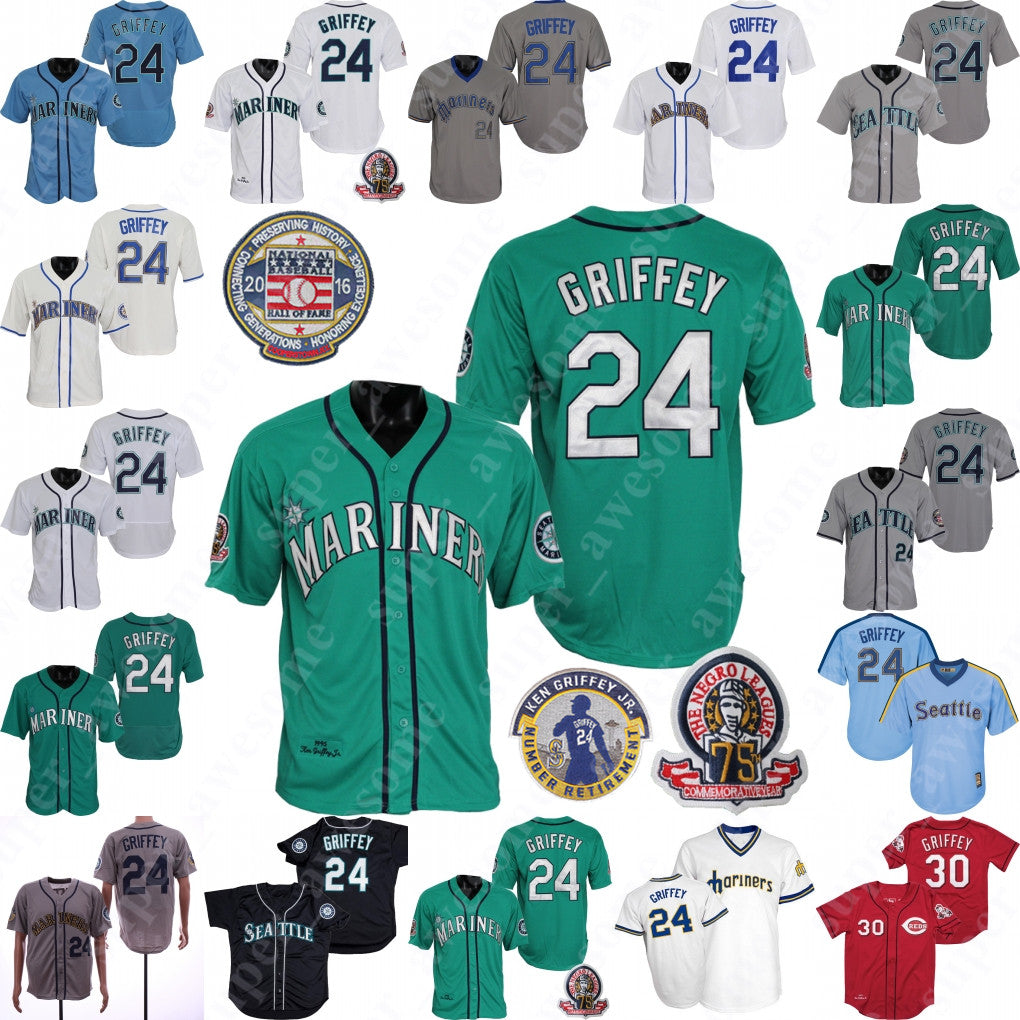 24 Ken Griffey Jr. Jersey Hall Of Fame Retirement Patch 1995 1997 Green White Green Navy Cream Pullover Stitched