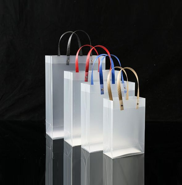 High-quality Semitransparent Plastic Bag Frosted PP Bags With Paper Handle Hard Plastic Package Gift Candy Advertising