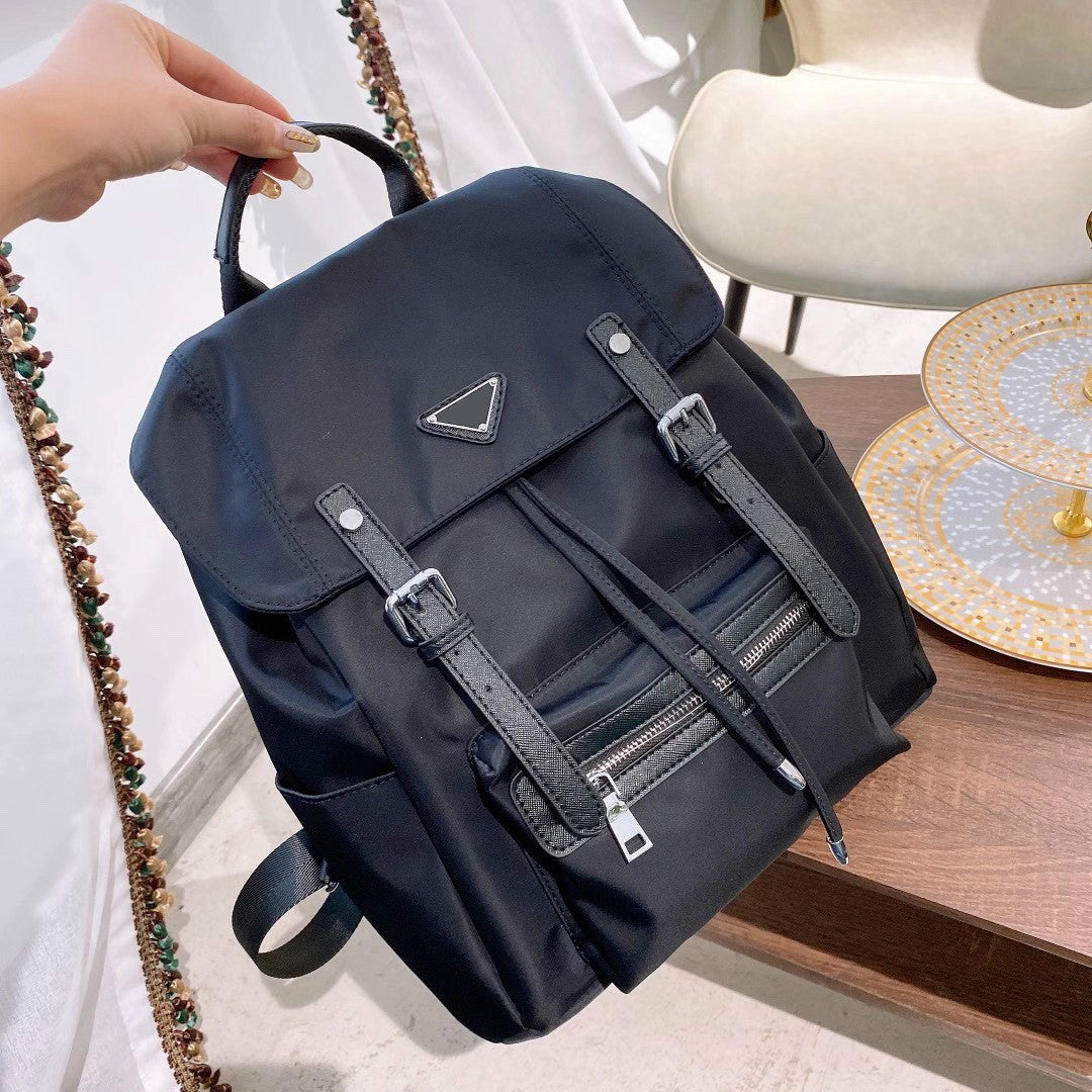 Black Backpacks School Bags Nylon with String Shouler Bags triangle Medium size Fashion Travel Bag For Man Woman