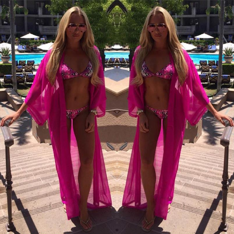 Summer Beach Cover Up Women Chiffon Dress Robe Plage Candy Color Kaftan Bikini Tunic Sarong Swimsuit