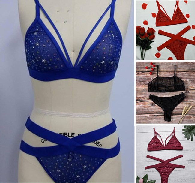Women lace sparkling lingerie woman lingeries set hot diamond womens lingeries seductive woman lingeries set Europe-America lingerie suit