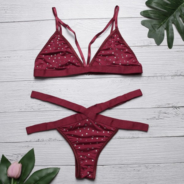 Women lace sparkling lingerie woman lingeries set hot diamond womens lingeries seductive woman lingeries set Europe-America fit lingerie