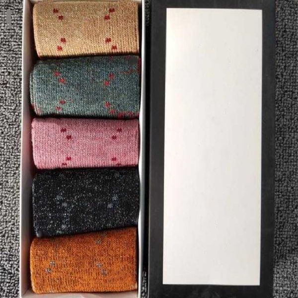 Women Classic Letter Socks Women Gril Fashion Crew Sock Casual Cotton Socks Candy Color Letter Printed Ankle Socks 5 Pairs-Box