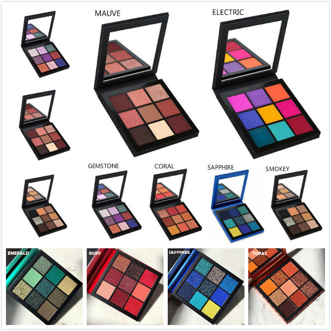 Ins style Nine colors Shiny Eye Shadow colour Earth Metallic color Portable PowderÂ Pearl light Waterproof Sweet eyeshadow palette makeupÂ set Ruby to