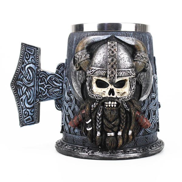 Danegeld Tankard Mug With Stainless Steel Insert Resin Skull Viking Coffee Beer Mugs Cup BEST Birthday Gift 600ml LJ200821
