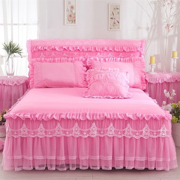 Bed Set 1 PC Lace Bedspread 2PCS Pillowcases Bedding Set Pink-purple-red Bedspreads Sheet for Girl Bed Cover King-Queen Size 201209