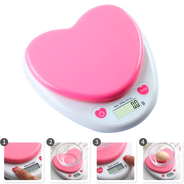 Household Pink 5Kg-1G Kitchen Scale LED Glass Baking Scale Tea Herbs Electronic Scales Waterproof Scale Y200328