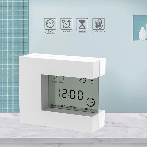 Electronic square LCD Calendar Alarm clock digital desk watch white with home Thermometer & Count Down Timer battery operated LJ200827