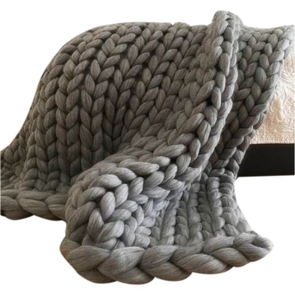 Fashion Hand Knitting Chunky Merino Wool Blanket Thick Big Yarn Roving Knitted Yarns Blanket Warm Throw Sofa Cover Blankets 201109