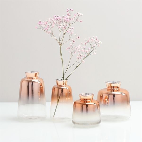Nordic Glass Vase Creative golden Gradient Dried Flower Vase Desktop Ornaments Home Decoration Fun Gifts Plants Pots Furnishing LJ201208
