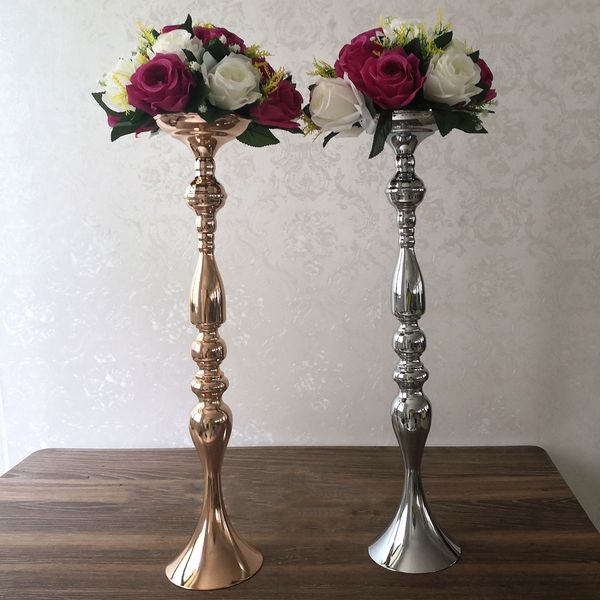 Candle Holders 60 CM-24&quot; Metal Candlestick Flower Vase Table Centerpiece Event Flower Rack Floor Road Lead Wedding Decoration Y200109