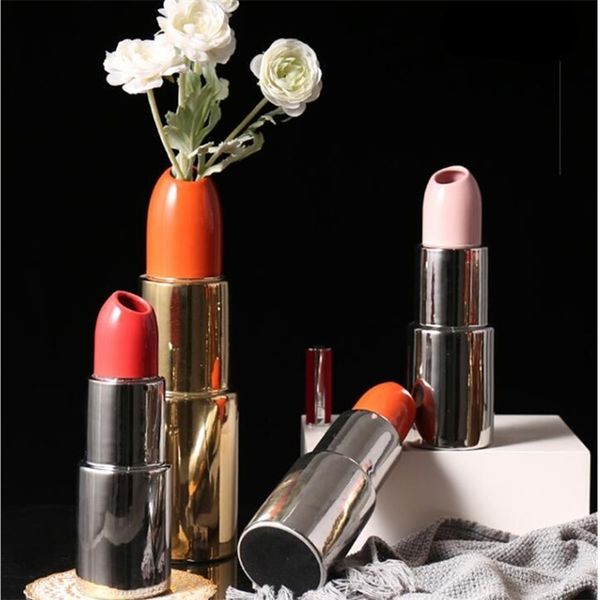 Nordic ins Home Simulation Lipstick Ceramics Vase Creative Living Room Coffee Table Flower Arrangement Home Decor A1764 LJ201209