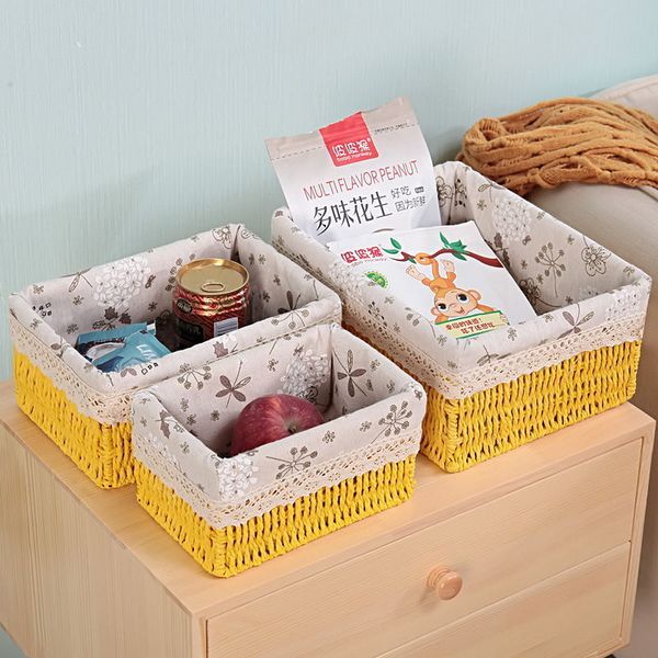 3 Sizes-Set Handmade Straw Storage Baskets Household Items Snacks Fruit Debris Cosmetic Laundry Finishing Storage Basket LJ201204