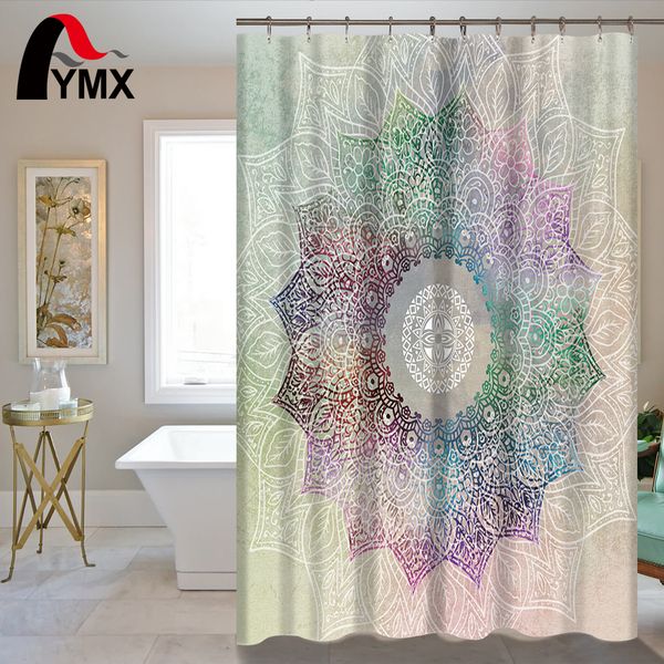 Indian Mandala Shower Curtain Lotus Printed Bohemian Waterproof Bathroom Accessories Curtains Shower Polyester Fabric Wholesale Y200108