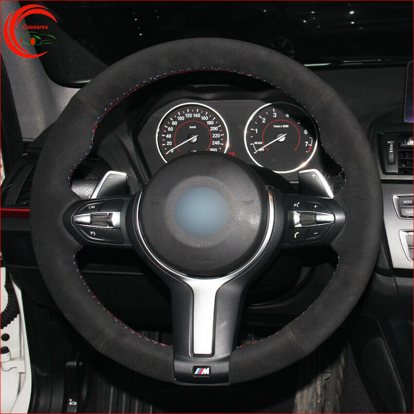 Hand-Stitch Custom Black Suede Car Steering Wheel Cover For BMW F30 F31 F11 F10