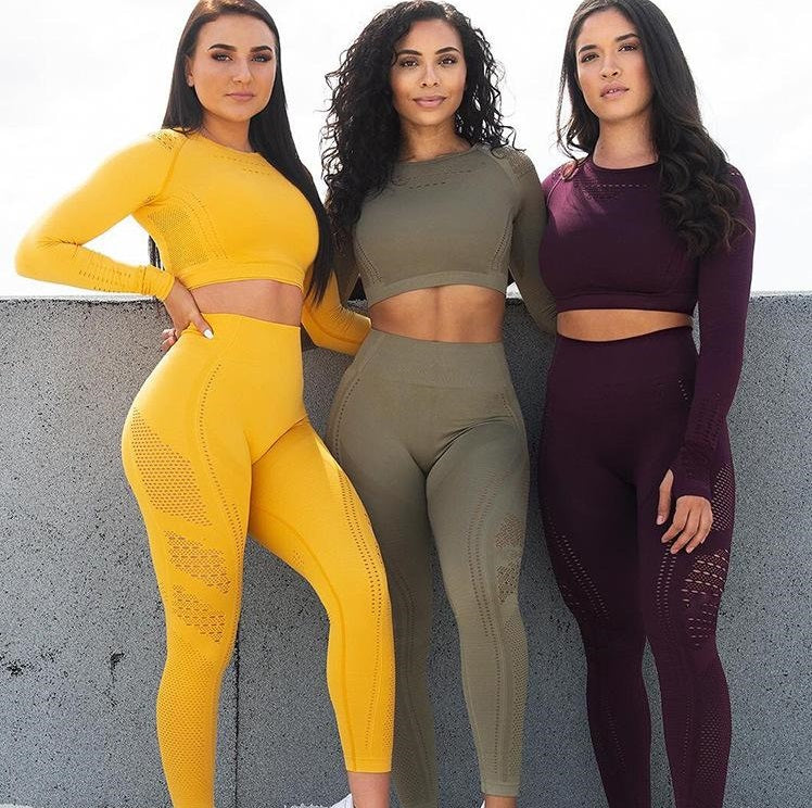 Tracksuits Gym Suit Fitness Clothes Flawless Long Sleeve Compression Crop Top Seamless Leggings Yoga 2 Piece Set Flexible Sports wear suits align pa