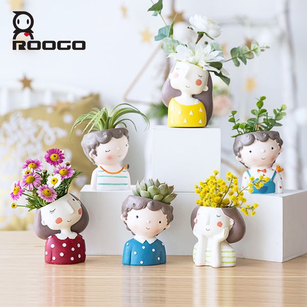 Roogo Cute Girl FlowerPot Modern Succulent Home Garden Plant Pot For Balcony Decoration Orchid Pots Planter Cachepot Y200709