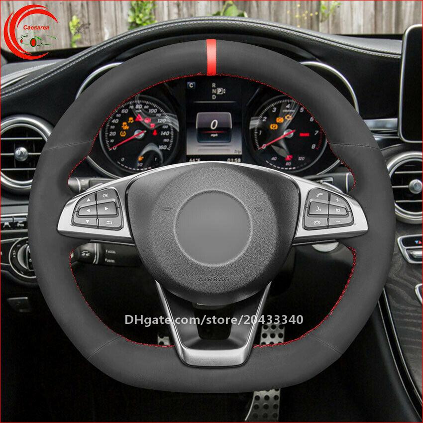 Hand Sew Black Suede Car Steering Wheel Cover for Benz C200 C250 C300 B250 B260