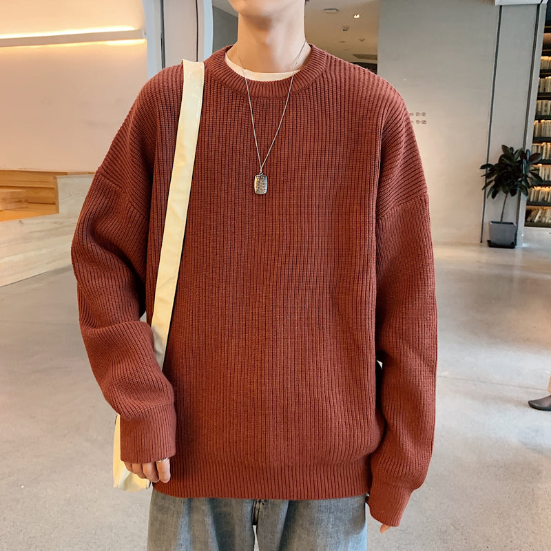 New Autumn Winter Hip Hop Solid Sweater Men Casual Loose Mens Sweaters O-Neck Knitting Pullovers Men