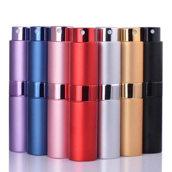 Portable 8ml rotary spray bottle anodized aluminum Spray perfume bottles glass empty makeup perfume tube bottle Factory wholesale