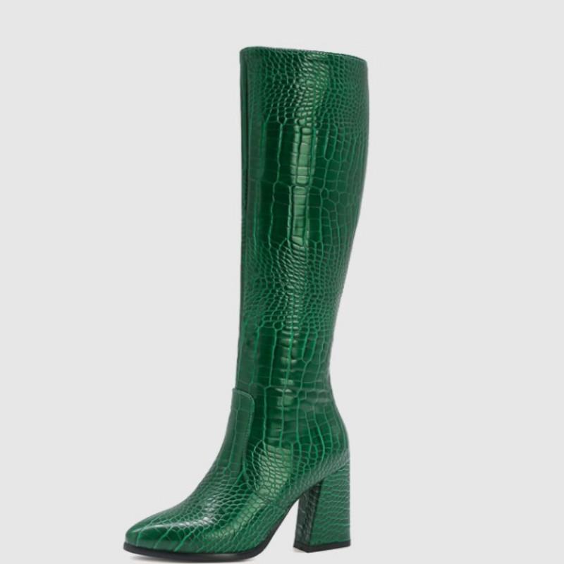 2021-Fanyuan Women Knee High Boots Fashion Zipper Winter Shoes Woman Warm Long Boot Office Stone Patern Footwear