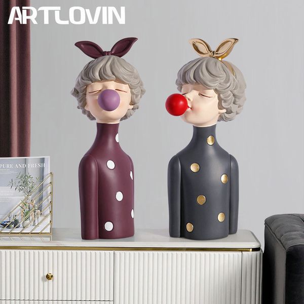 2020 Nordic Ins Bubble Bow-Knot Girl Sculptures Resin Figurines For Home Decoration Accessories Fashion Girl-Firend-Wedding Gift T200703