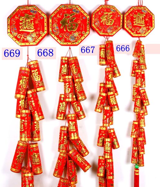 Chinese New Year Hanging Decorations 2 Pack Large Firecrackers Decor Traditional Red Lucky Oriental Pendant Ornaments for Lunar New Year Dec