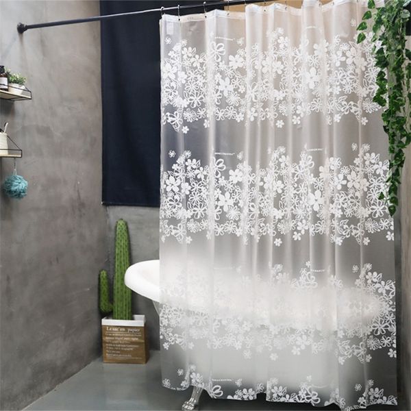 White Elegant Flower Shower Curtain Bathroom Waterproof EVA Shower Curtain Fog Translucent Curtains for Bathroom Shower w- Hooks LJ201128