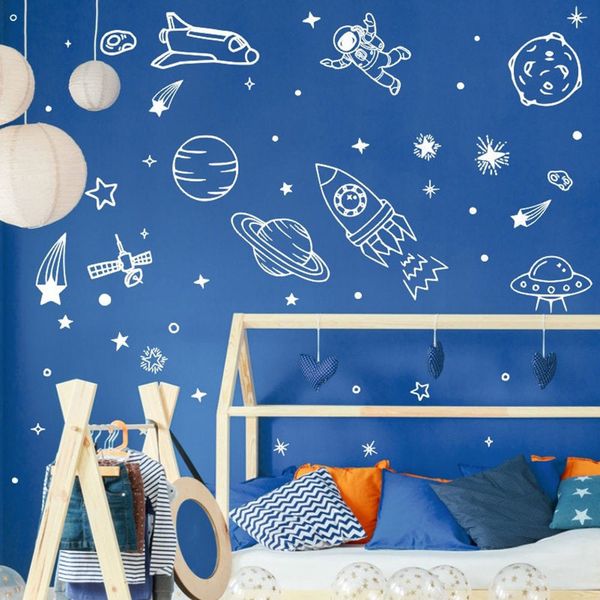 Outer Space Wall Decal Cosmos Stickers Planets Earth Rocket Astronaut Vinyl Wall Sticker for Boys Bedroom Playroom Decor G579 201106