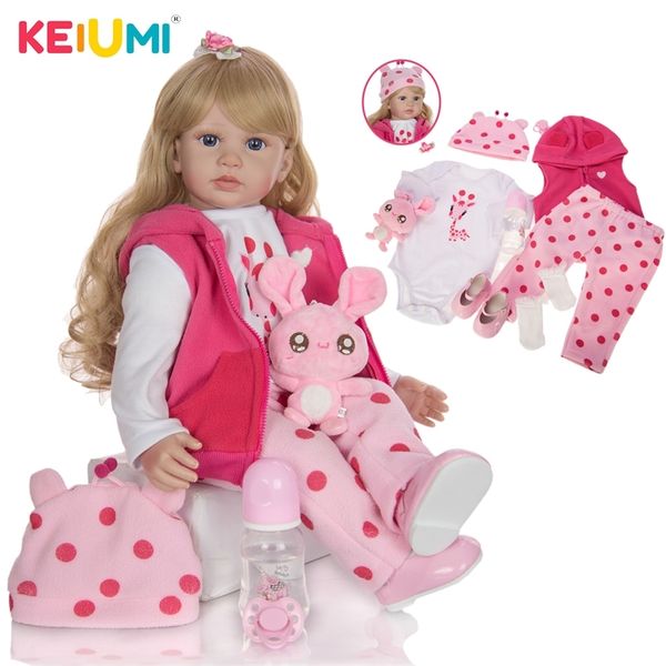 KEIUMI 24 Inch Lovely Reborn Baby Dolls 60 cm Soft Cloth Body Vinyl Gold Curls Baby Doll Reborns Toys For Children&#039;s Day Present LJ2010