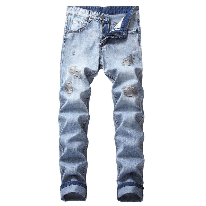 Men Jeans Denim Embroidered Washed Trouser Vintage Male Distressed Slim Biker Jean Female Pants Plus Size