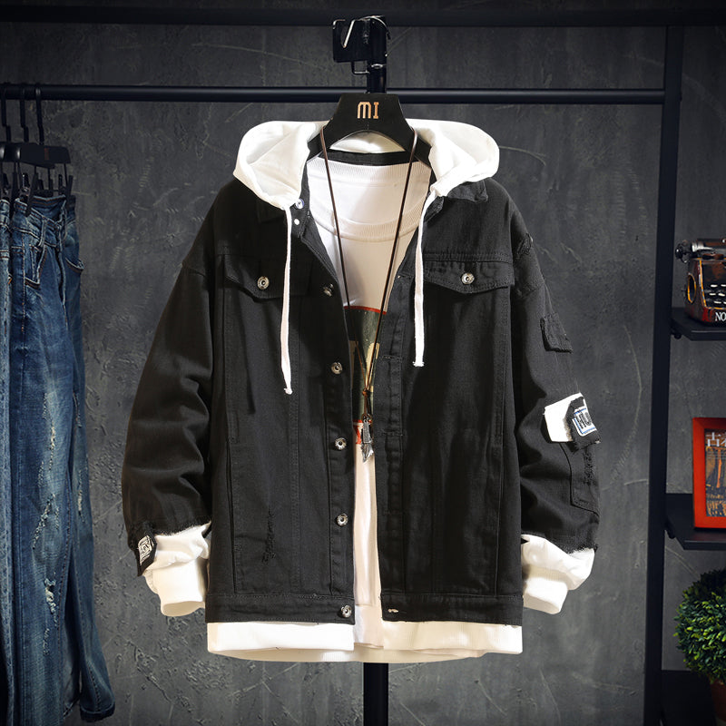 2021 New Pink Black Green Jeans Slim Streetwear Ripped Denim Hoodie Men Hip Hop Jacket Homme Autumn Rgqm