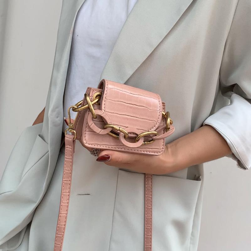 Minuet Cross Body PU Stone Pattern Leather Crossbody Bags For Women Thick Chain Design Shoulder Simple Lady Mini Tote Lipstick Handbags