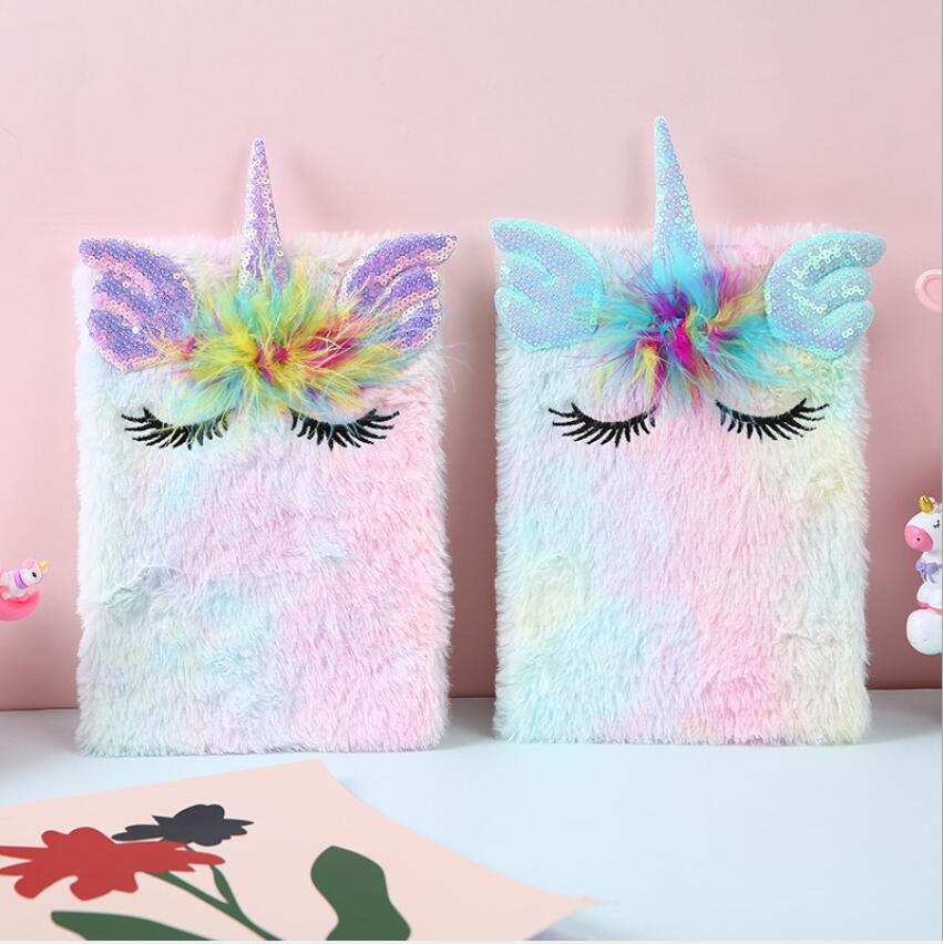 Unicorn Notepads Lovely diary Children&#039;s festival gift feather girl hand books cartoon Plush Book A5