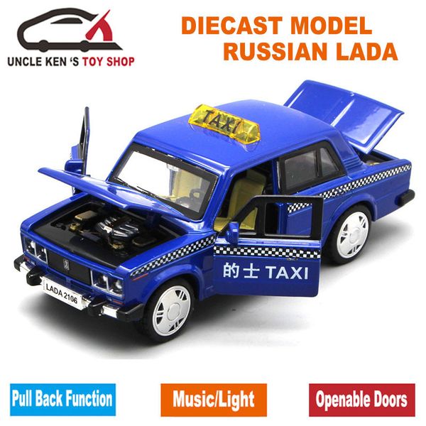 1-32 Diecast Russian LADA Taxi Model, 15Cm Metal Car, Children Alloy Toys With Gift Box-Openable Door-Pull Back Function-Music LJ200930